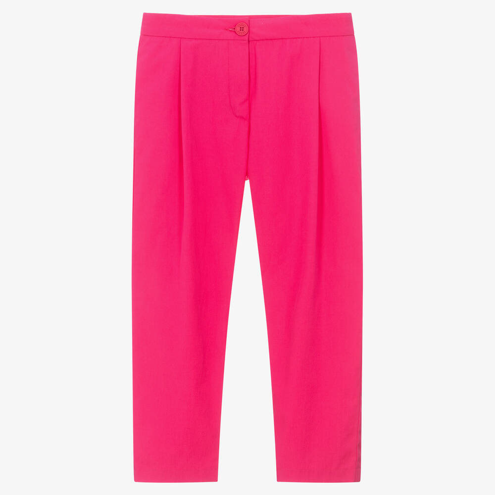 KENZO KIDS - Girls Fuchsia Pink Cotton Poplin Trousers  | Childrensalon