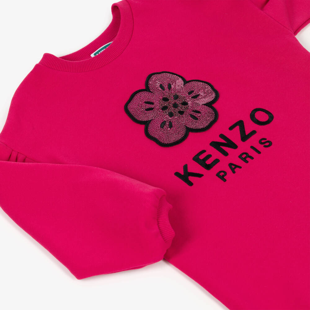 KENZO KIDS-Girls Fuchsia Pink Sweatshirt Dress with Boke Flower | Childrensalon Outlet