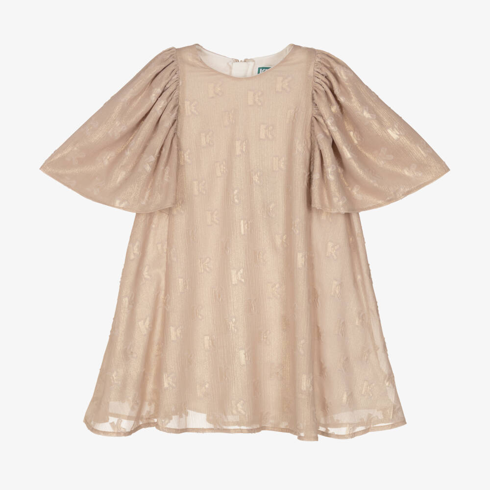 KENZO KIDS-Girls Gold Logo Flutter Dress | Childrensalon Outlet