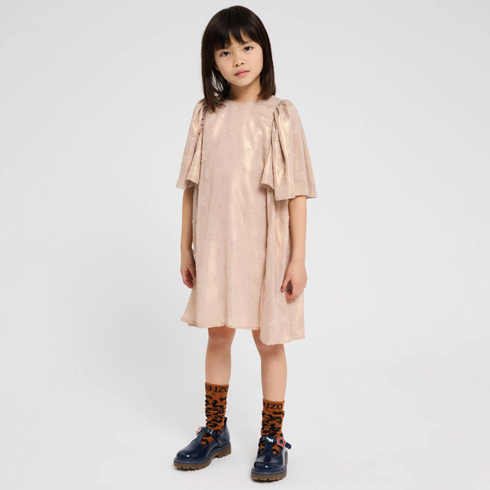 KENZO KIDS-Girls Gold Logo Flutter Dress | Childrensalon Outlet