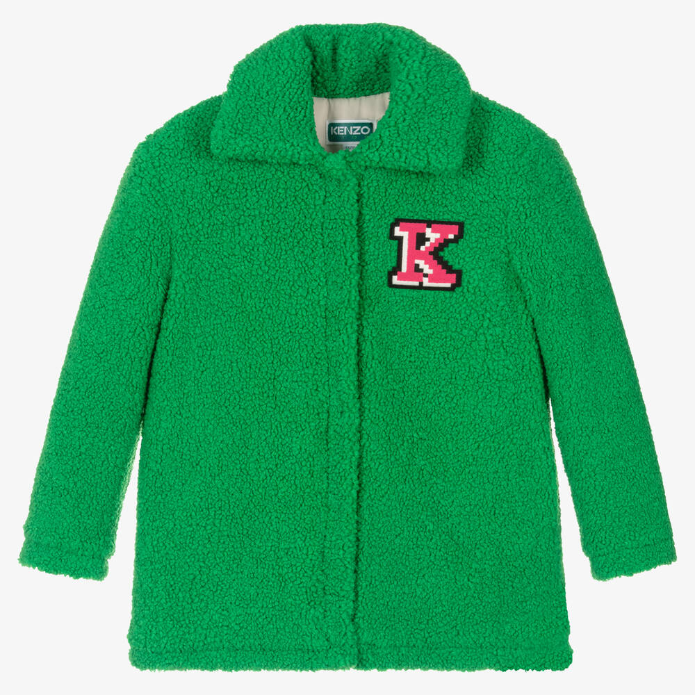 KENZO KIDS-Girls Green Faux Shearling Elephant Coat | Childrensalon Outlet