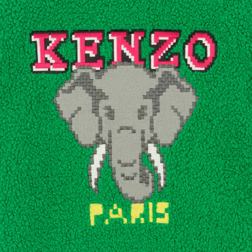 KENZO KIDS-معطف بطبعة الفيل شيرلنغ صناعي لون أخضر للبنات | Childrensalon Outlet