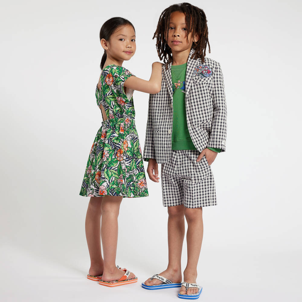 KENZO KIDS Girls Green Floral Jungle Leaf Cotton Dress