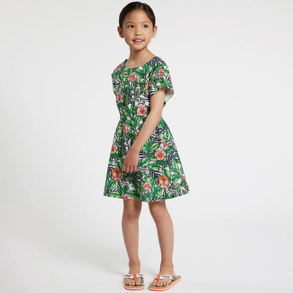 Girls green floral dress best sale