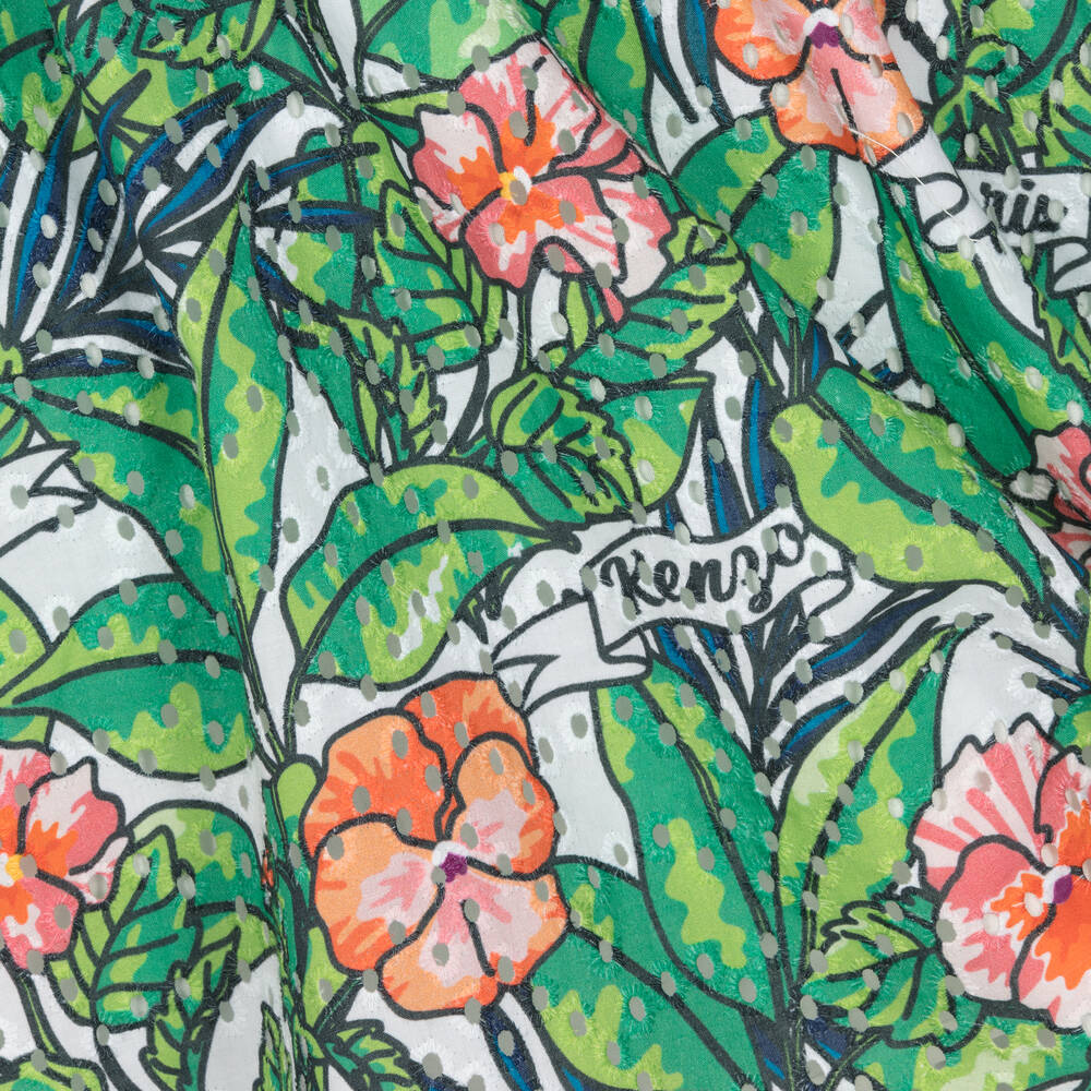 KENZO KIDS-فستان قطن لون أخضر بطبعة ورود | Childrensalon Outlet