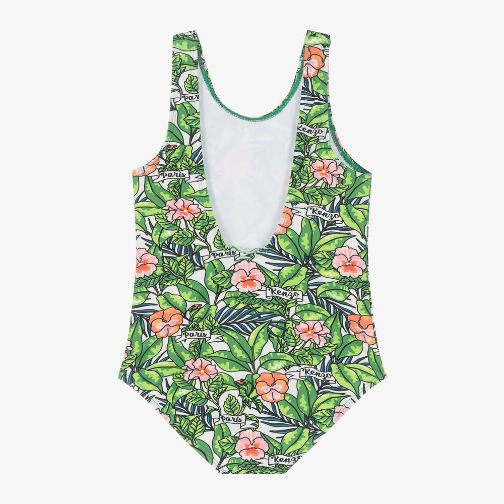 KENZO KIDS-Girls Green Floral Jungle Leaf Swimsuit | Childrensalon Outlet
