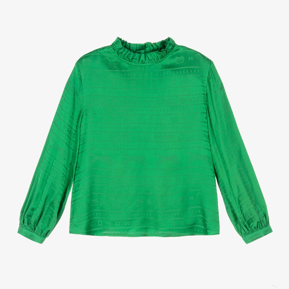 KENZO KIDS - Grüne Jacquard-Bluse aus Satin | Childrensalon