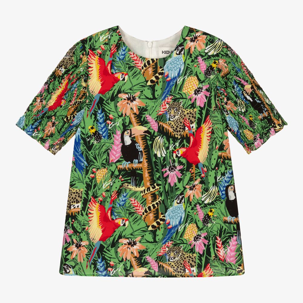 KENZO KIDS - Зеленая блузка с тропическим принтом для девочек | Childrensalon