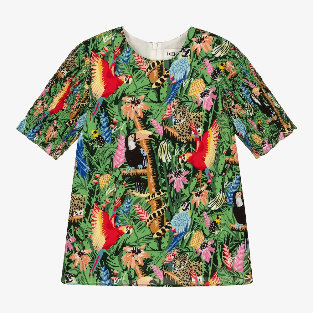 KENZO KIDS - Girls Green Tropical Blouse | Childrensalon