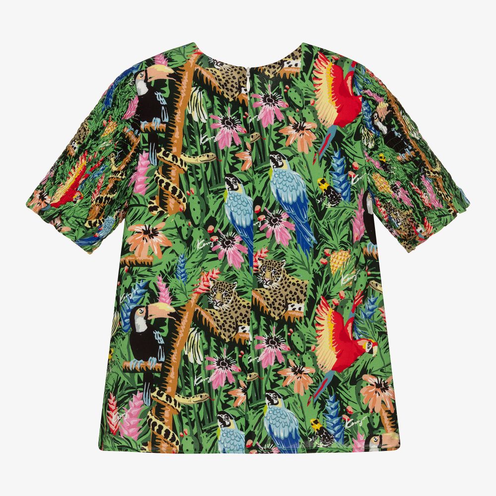 KENZO KIDS-Зеленая блузка с тропическим принтом для девочек | Childrensalon Outlet