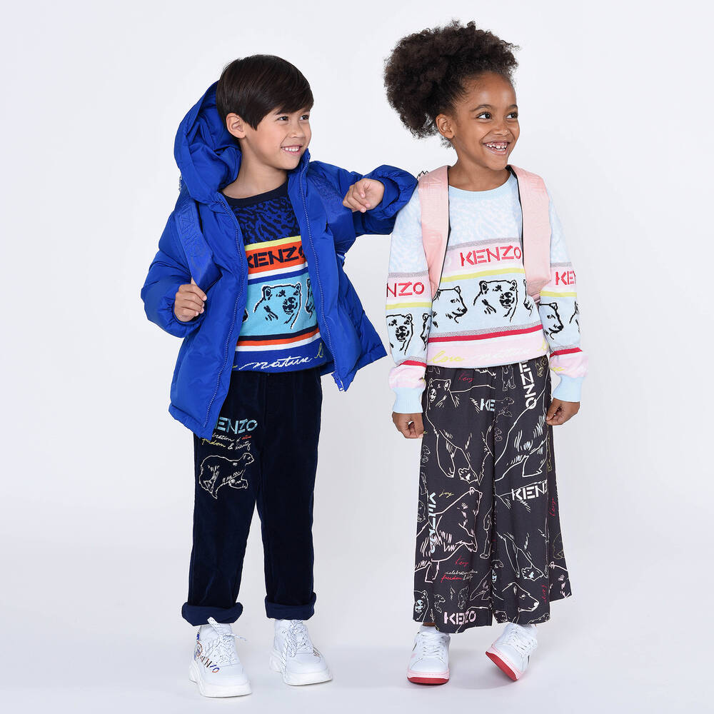 KENZO KIDS-بنطلون فيسكوز تويل لون رمادي داكن للبنات | Childrensalon Outlet