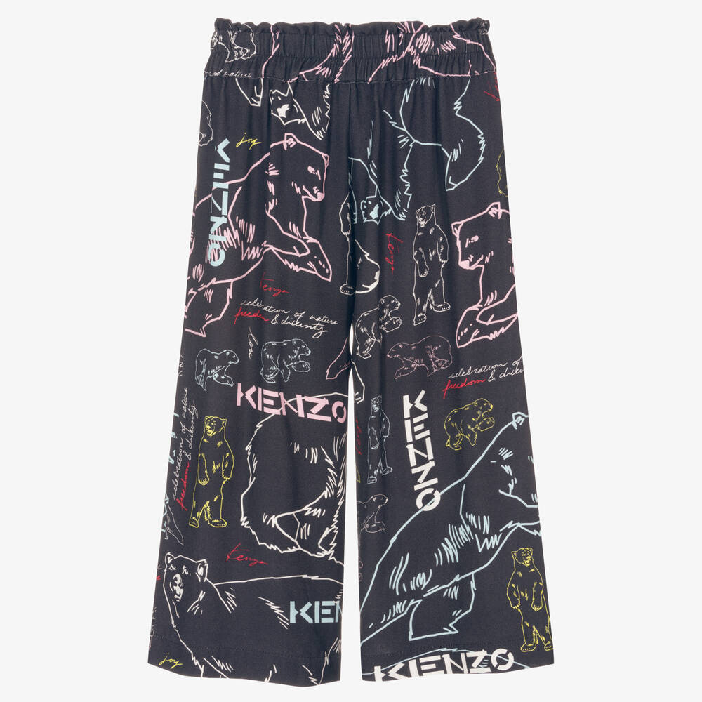 KENZO KIDS-بنطلون فيسكوز تويل لون رمادي داكن للبنات | Childrensalon Outlet