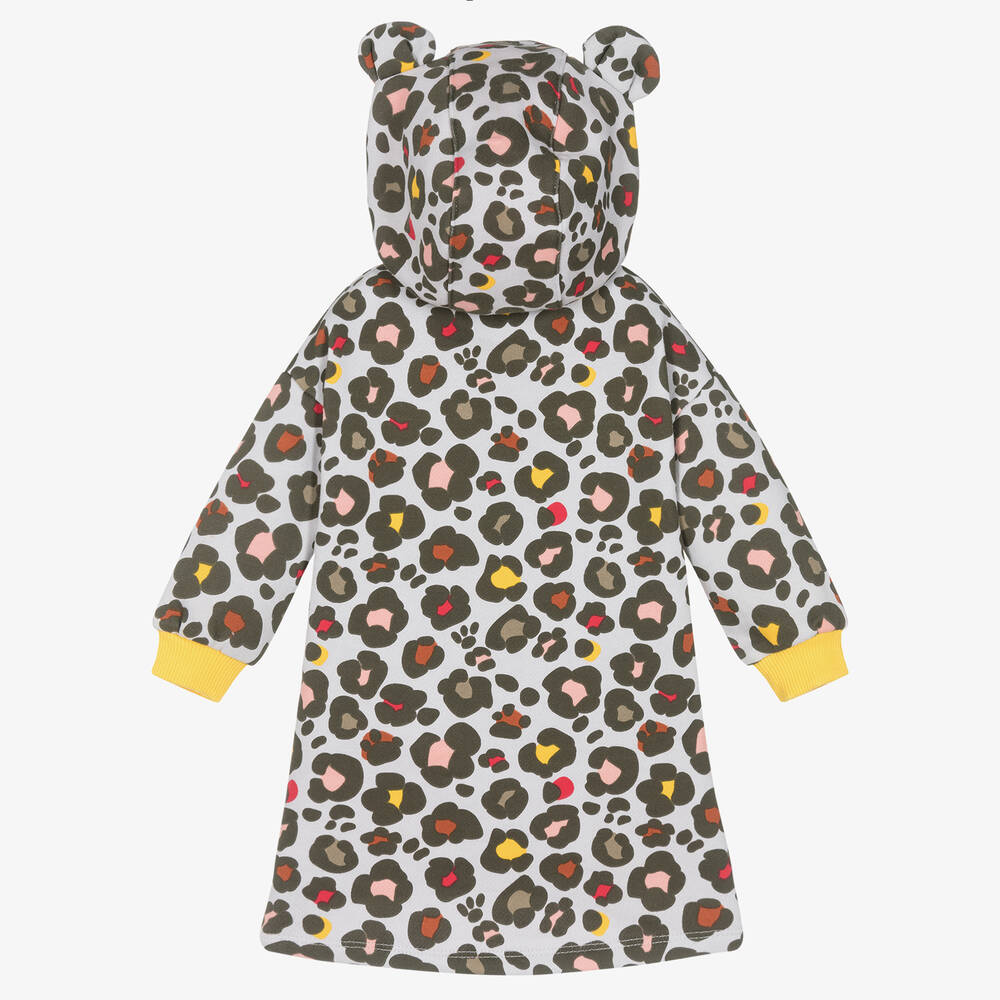 KENZO KIDS-Girls Grey Cotton Animal Print Hooded Dress | Childrensalon Outlet
