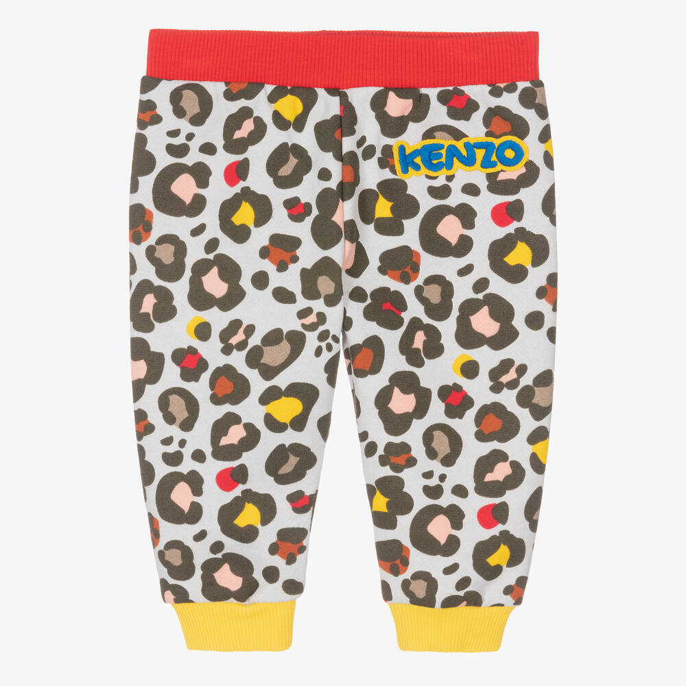 KENZO KIDS-Girls Grey Cotton Animal Print Joggers  | Childrensalon Outlet