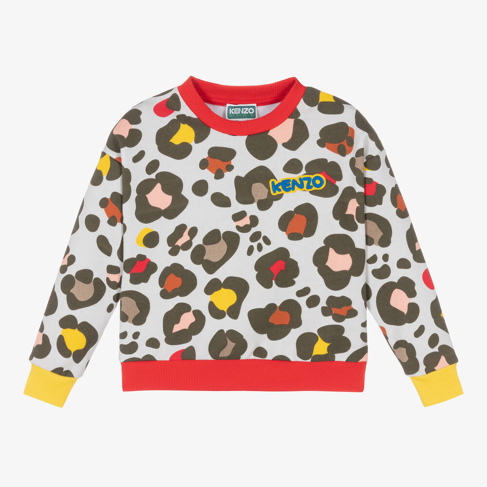 KENZO KIDS - Girls Grey Cotton Animal Print Sweatshirt | Childrensalon