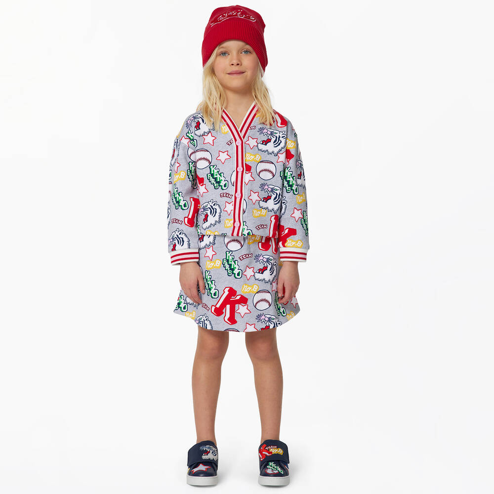 KENZO KIDS-Серый хлопковый кардиган с бейсбольным принтом | Childrensalon Outlet