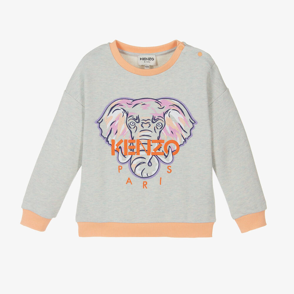 KENZO KIDS - Girls Grey Cotton Elephant Sweatshirt | Childrensalon