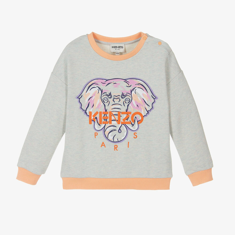 KENZO KIDS - سويتشيرت قطن لون رمادي للبنات | Childrensalon