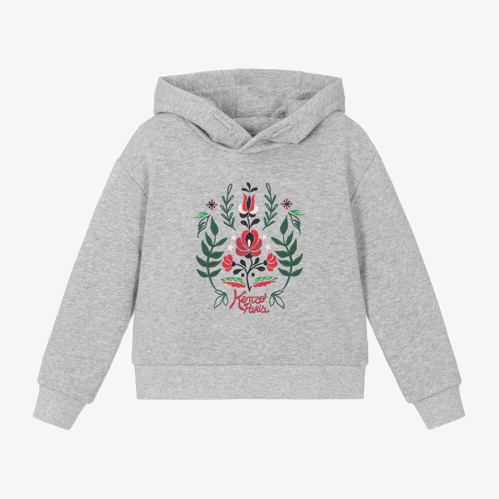 KENZO KIDS-Girls Grey Cotton Festive Floral Hoodie | Childrensalon Outlet