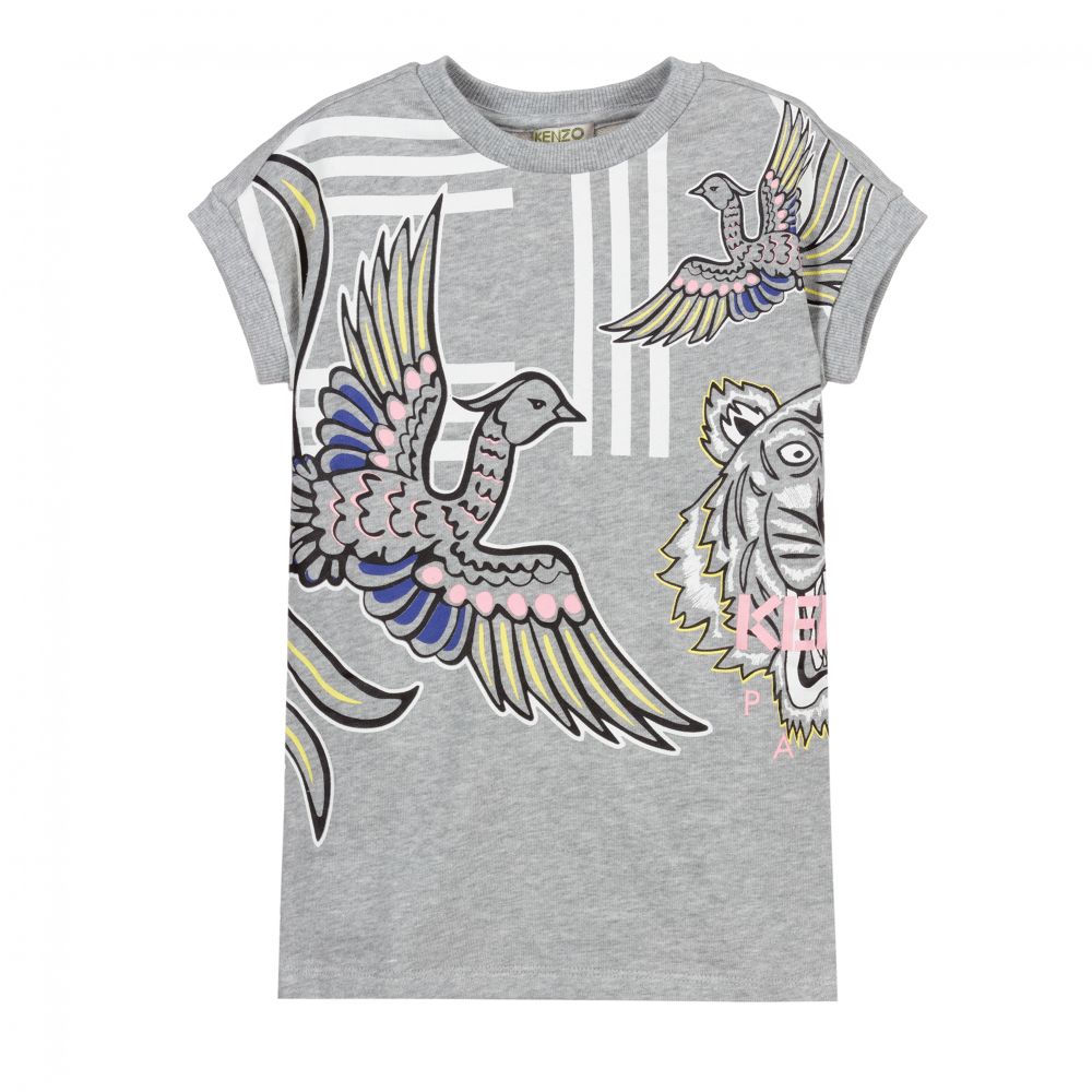 KENZO KIDS - Girls Grey Cotton Jersey Dress | Childrensalon