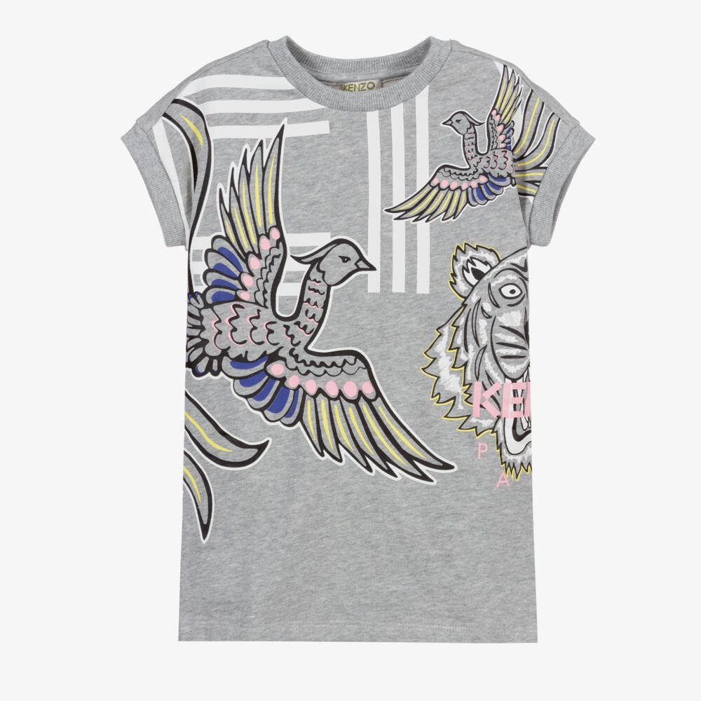 KENZO KIDS-Girls Grey Cotton Jersey Dress | Childrensalon Outlet