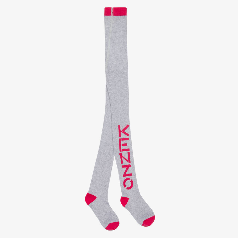 KENZO KIDS - Girls Grey Cotton Logo Tights | Childrensalon