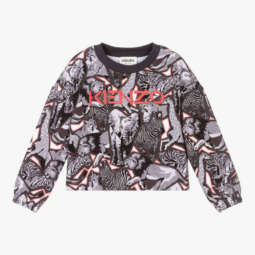 KENZO KIDS - Girls Grey Cotton Sweatshirt  | Childrensalon