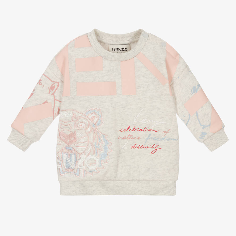 KENZO KIDS - Girls Grey Cotton Sweatshirt | Childrensalon