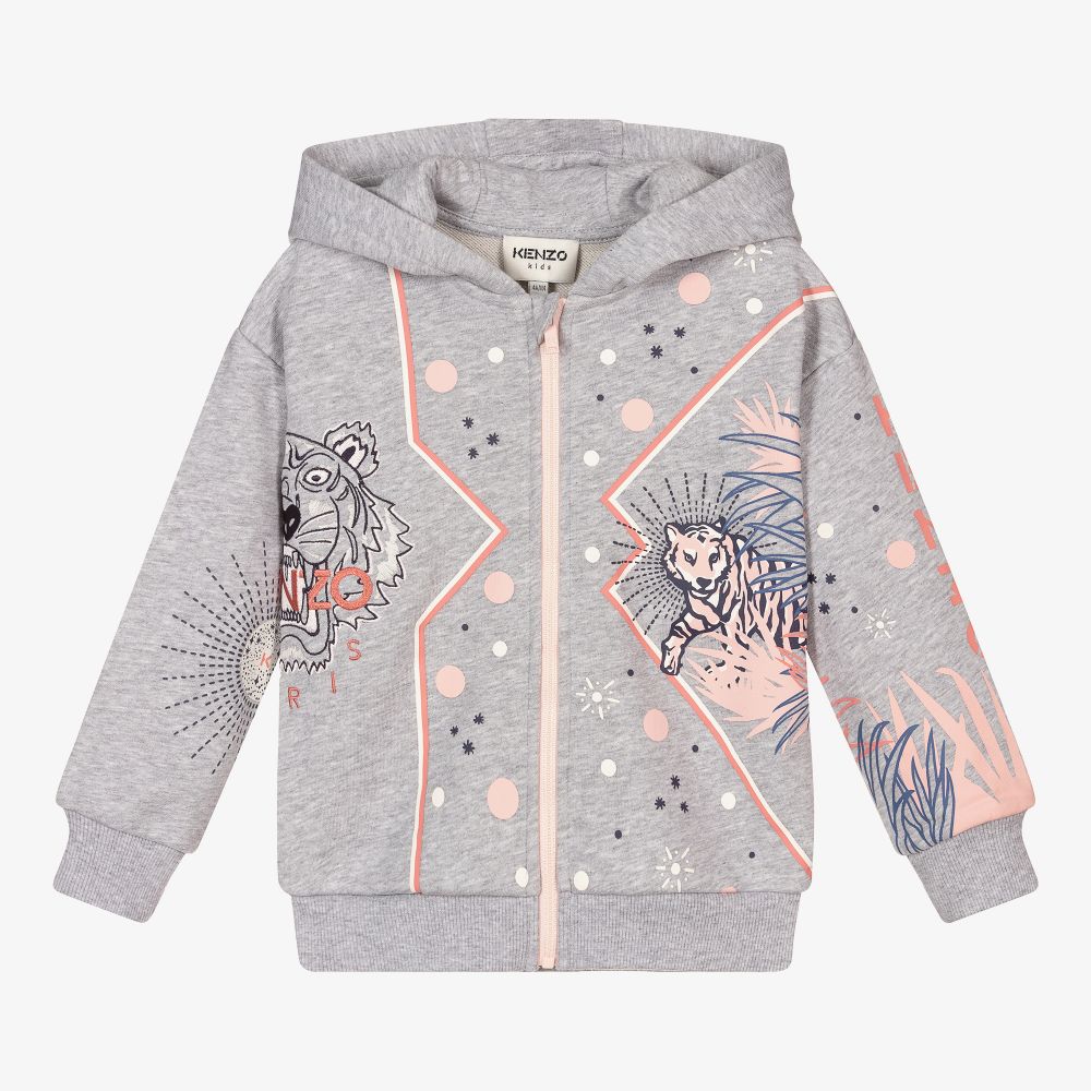 KENZO KIDS - Veste zippée grise en coton Fille | Childrensalon