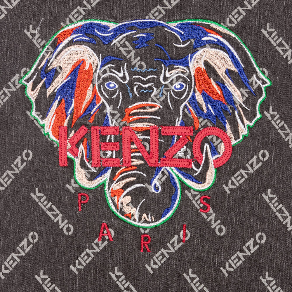 KENZO KIDS-جاكيت قطن دنيم لون رمادي داكن للبنات | Childrensalon Outlet