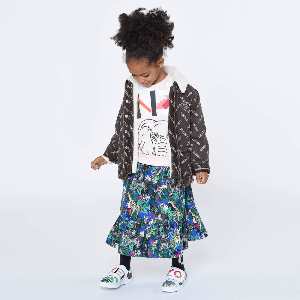 KENZO KIDS-جاكيت قطن دنيم لون رمادي داكن للبنات | Childrensalon Outlet