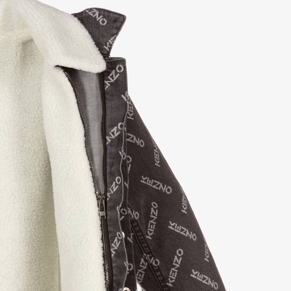 KENZO KIDS-جاكيت قطن دنيم لون رمادي داكن للبنات | Childrensalon Outlet