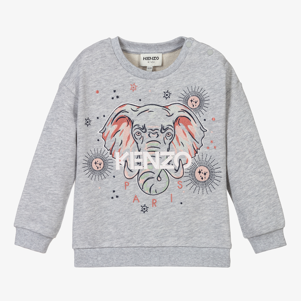 KENZO KIDS - Grauer Pullover mit Elefant (M) | Childrensalon