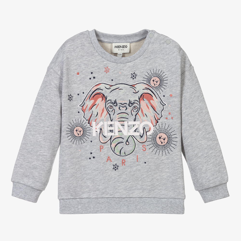 KENZO KIDS - Серый свитшот со слоном для девочек | Childrensalon