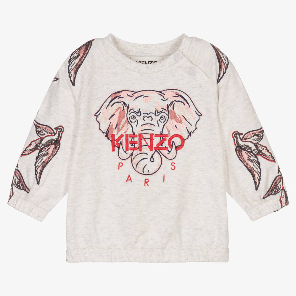 KENZO KIDS - سويتشيرت أطفال بناتي قطن لون رمادي | Childrensalon