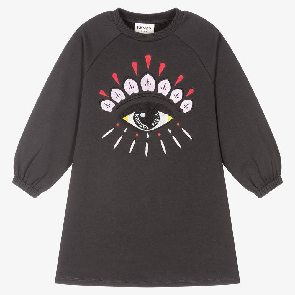 KENZO KIDS - Graues Sweatshirtkleid mit Augen-Motiv (M) | Childrensalon