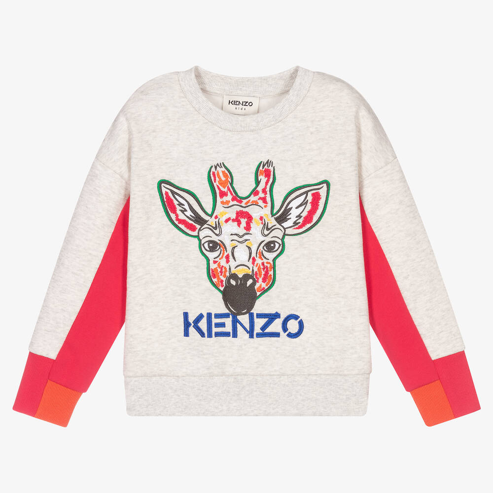 KENZO KIDS - Girls Grey Giraffe Sweatshirt | Childrensalon
