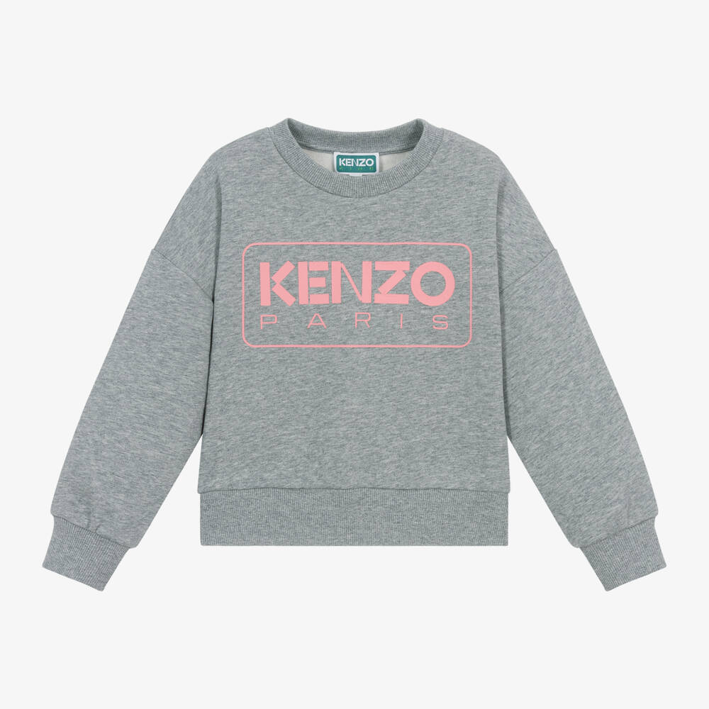 KENZO KIDS-Girls Grey Logo Cotton Jumper | Childrensalon Outlet
