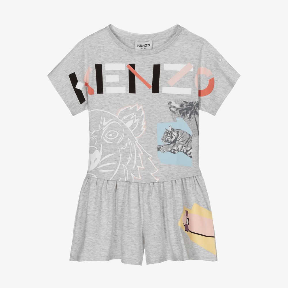 KENZO KIDS - بلاي سوت قطن عضوي جيرسي لون رمادي للبنات | Childrensalon