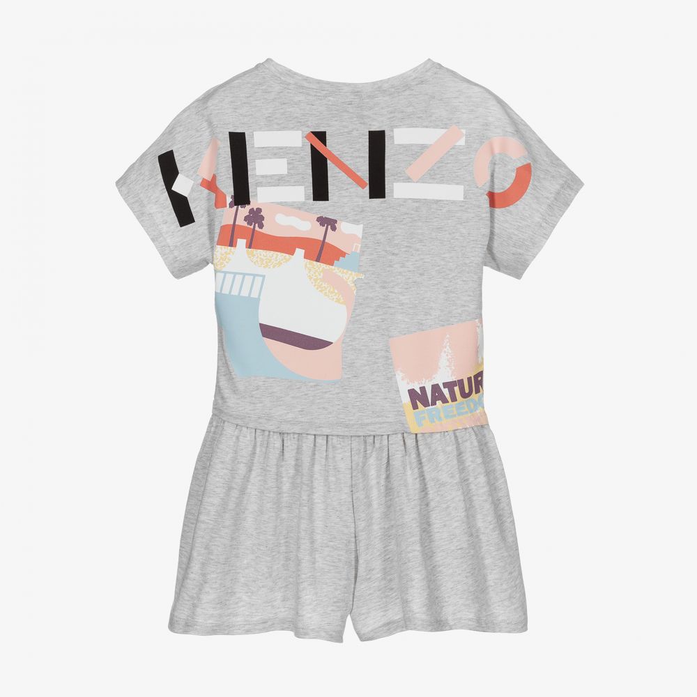 كينزو كيدز-بلاي سوت قطن عضوي جيرسي لون رمادي للبنات | Childrensalon Outlet