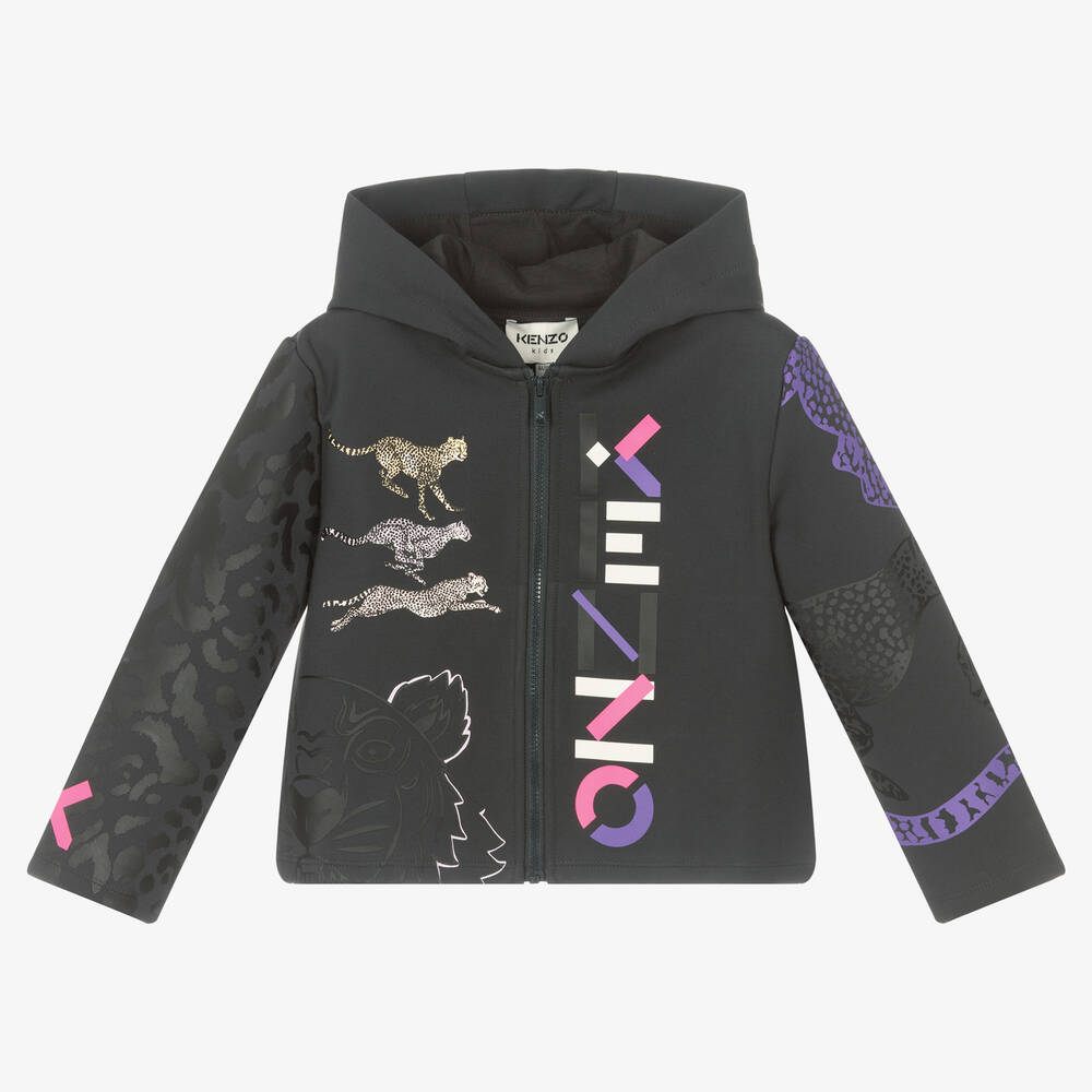 KENZO KIDS - Girls Grey Logo Zip-Up Top | Childrensalon