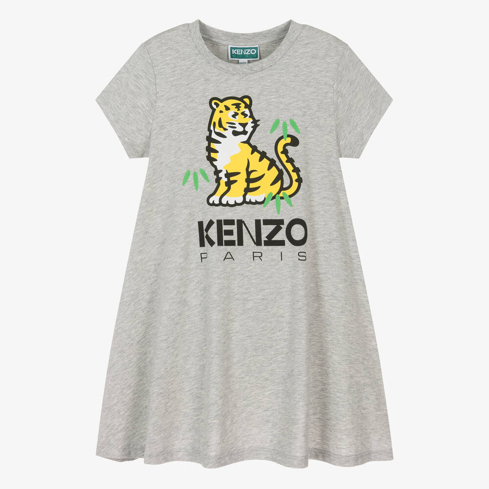 KENZO KIDS-Girls Grey Marl KOTORA Cotton Dress | Childrensalon Outlet