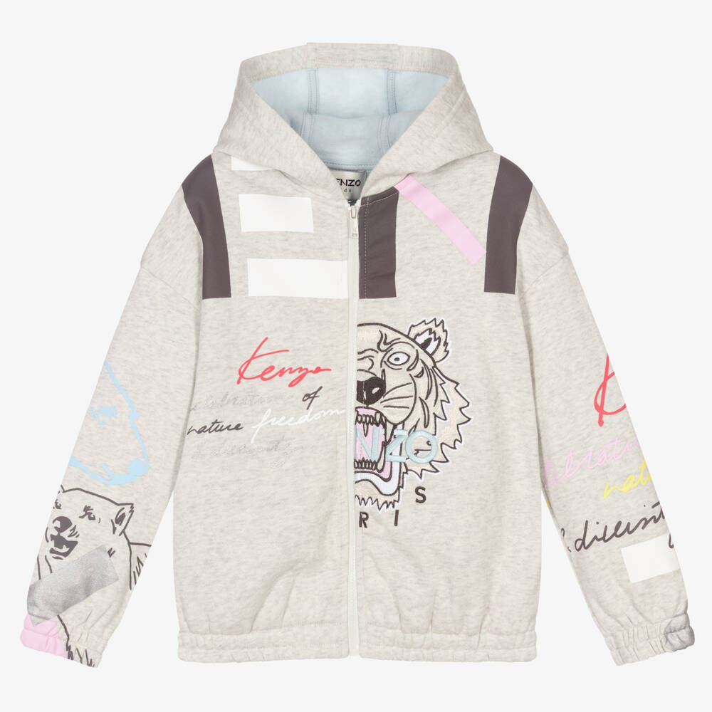 KENZO KIDS - Graues Top mit mehrfarbigem Motiv (M) | Childrensalon