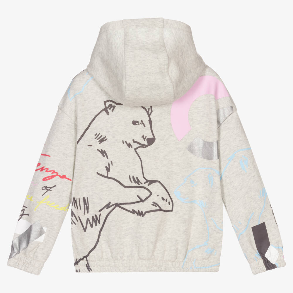 KENZO KIDS-توب بسحّاب قطن لون رمادي للبنات | Childrensalon Outlet