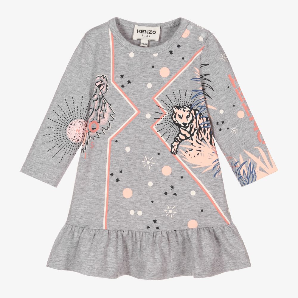 KENZO KIDS - Girls Grey Organic Tiger Dress | Childrensalon