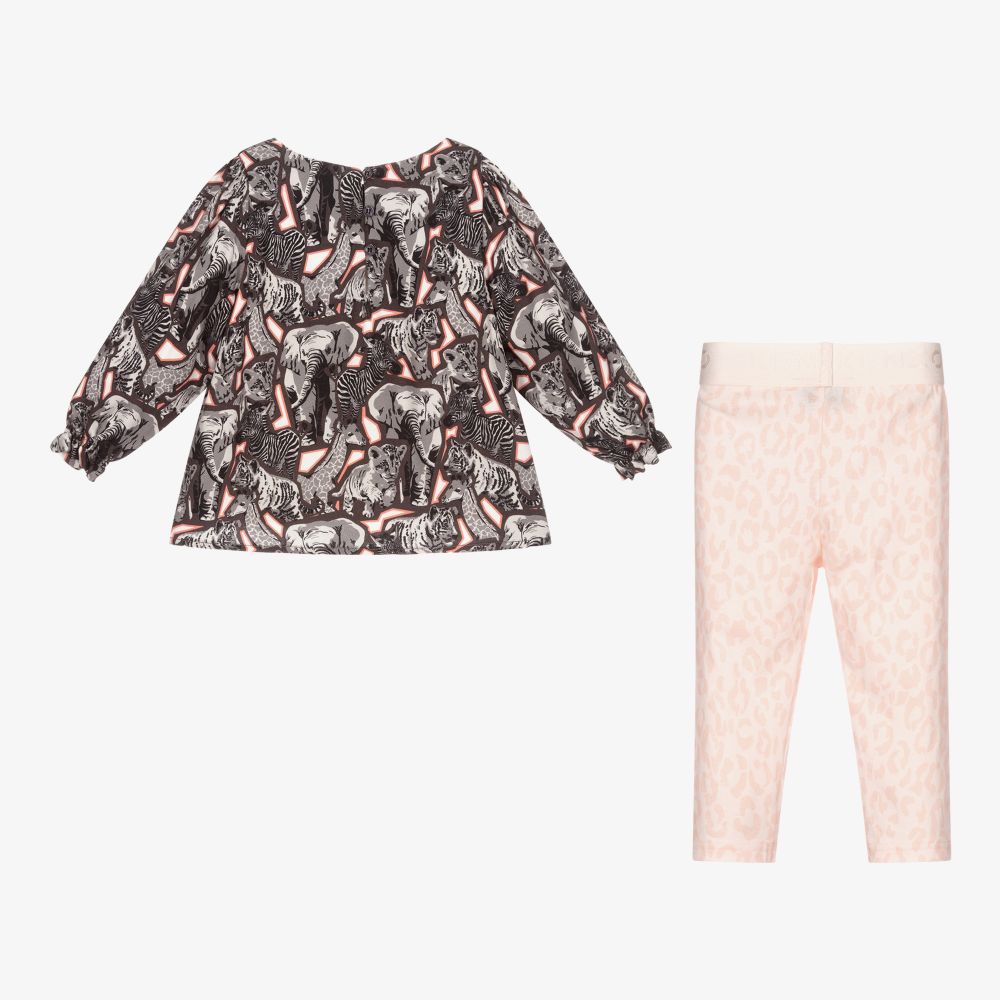 كينزو كيدز-طقم ليغنغز فيسكوز رمادي وزهري للبنات | Childrensalon Outlet