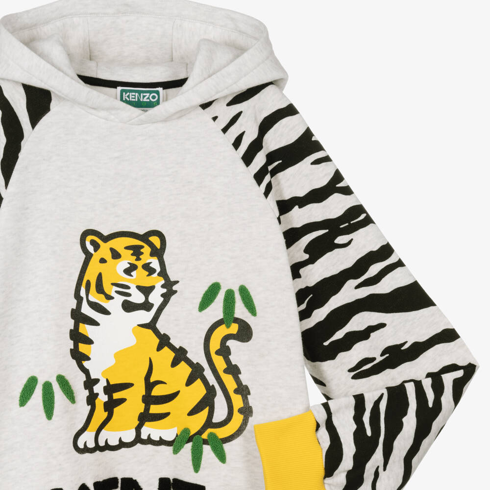 KENZO KIDS-Платье-худи серое с тигром для девочек | Childrensalon Outlet