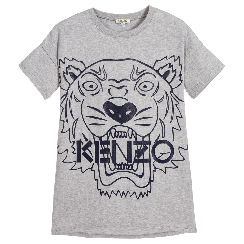 KENZO KIDS - فستان "النمر" قطن جيرسي لون رمادي  | Childrensalon