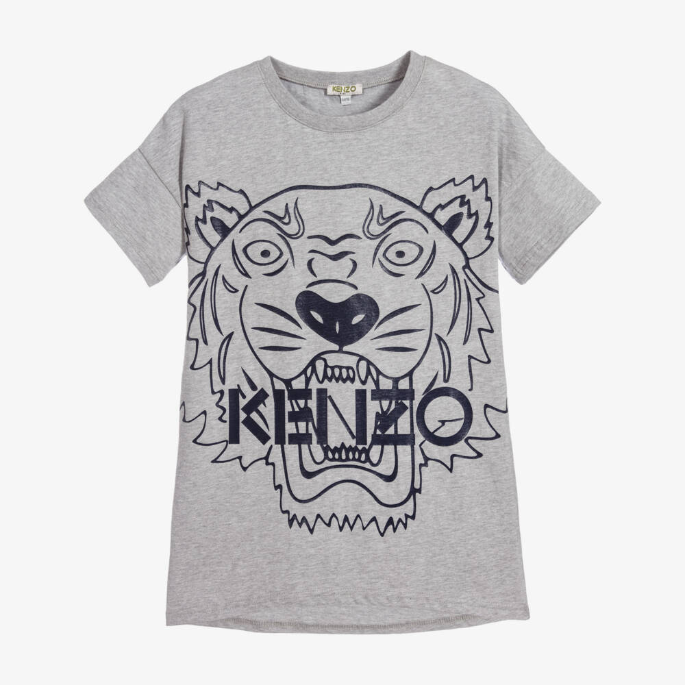 KENZO KIDS-Girls Grey Tiger Jersey Dress | Childrensalon Outlet