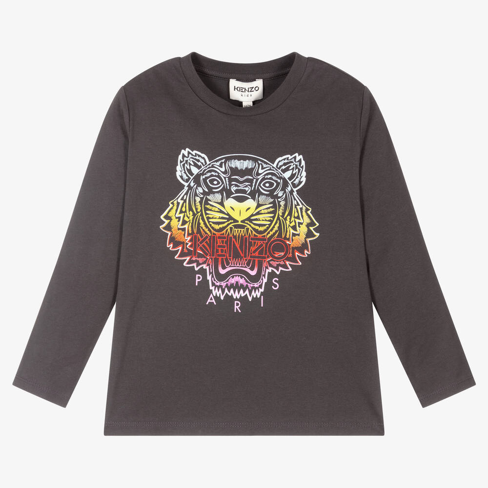 KENZO KIDS - Girls Grey Tiger Logo Top | Childrensalon